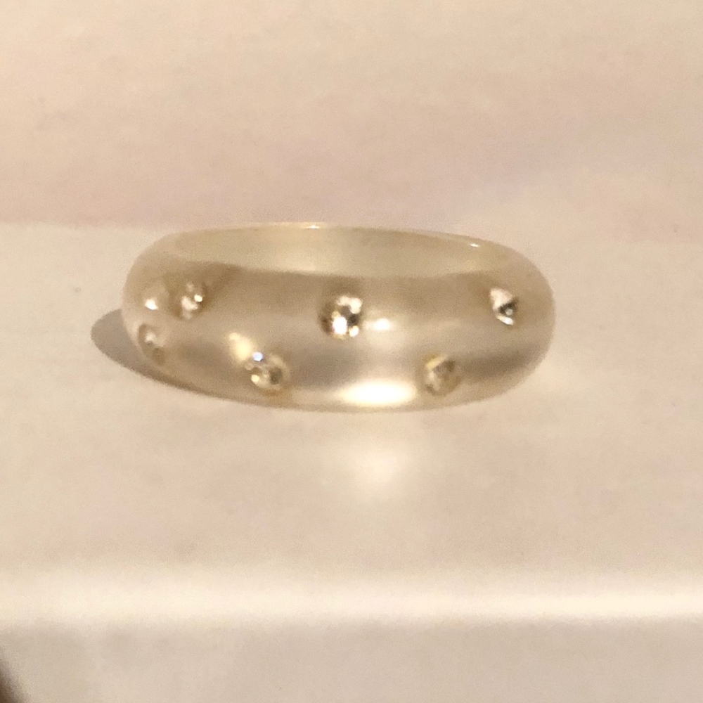 Vintage Clear Lucite Ring w/ Rhinestones
